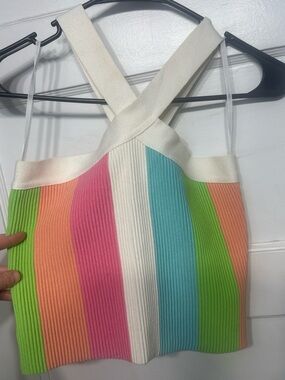debut Pastel Stripe Ribbed Crossback Crop Top
